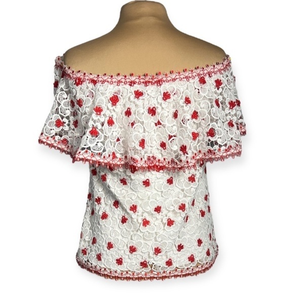 Alexis size M white and red crochet lace off the shoulder top - Picture 3 of 7